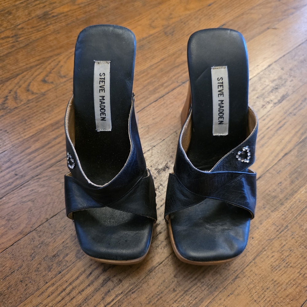 Steve Madden Black Mules with Rhinestone Accent